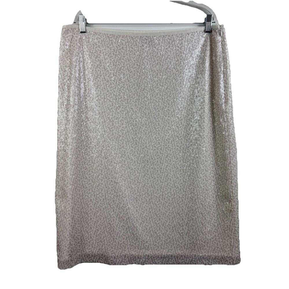 Chico’s White Mesh Sequin Straight Midi Skirt Size 3 US 16 Party Neutral Evening